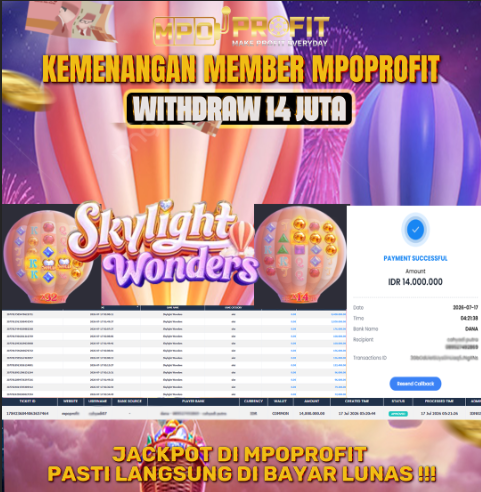 MPOPROFIT JACKPOT SLOT PRAGMATIC! KEMENANGAN MURNI DI (SKYLIGHT WONDERS TOTAL RP 14.000.000,- LUNAS)